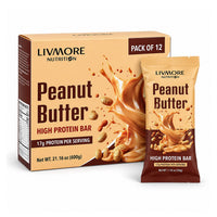 Livmore Nutrition Set of 12 Peanut Butter Bar 21.16oz (17g Protein Per Serving)