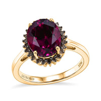 Luxoro 10K Yellow Gold AAA Radiant Ember Garnet, Natural Champagne Diamond (I2) (0.19 cts) Ring (Size 10.0) 3.50 ctw