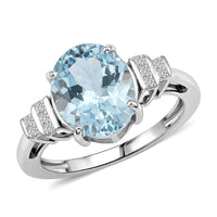 Luxoro AAA Mangoro Aquamarine and Diamond G-H I2 3.35 ctw Classic Calm Ring in 10K White Gold (Size 5.5)