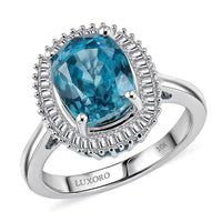 Luxoro AAA Cambodian Blue Zircon and Diamond I2 5.20 ctw Ocean Starlight Halo Ring in 10K White Gold (Size 8.5)