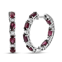 D'Joy AAA Radiant Ember Garnet, Lab Grown Diamond (I2-I3) (0.40 cts) Hoop Earrings in Rhodium Over Sterling Silver 4.90 ctw