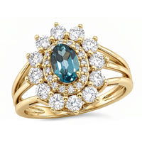 Teal Quartz and Simulated Diamond 2.50 ctw Ring in 14K YG Over Sterling Silver (Size 8.0)