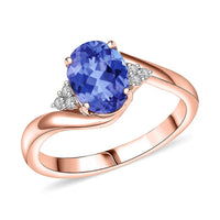 Premium Tanzanite and Diamond 2.10 ctw Ring in 18K Vermeil Rose Gold Over Sterling Silver