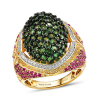 D'Joy Premium Tsavorite Garnet, Multi Gemstone Jardin Mystique Ring in 18K Vermeil YG Over Sterling Silver (Size 10.0) 4.20 ctw