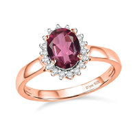 D'Joy Premium Ouro Fino Rubellite and Diamond Ring in 18K Vermeil Rose Gold Over Sterling Silver (Size 10.0) 1.65 ctw