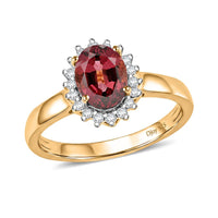 D'Joy Premium Ouro Fino Rubellite, Diamond (0.18 cts) Ring in 18K Vermeil YG Over Sterling Silver (Size 10.0) 1.70 ctw