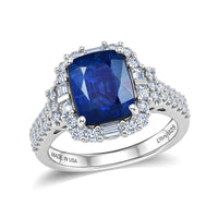 D'Joy Premium Kashmir Kyanite, Moissanite Ring in Rhodium Over Sterling Silver (Size 10.0) 4.70 ctw