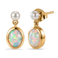 D''Joy AAA Ethiopian Welo Opal, Freshwater Pearl Earrings in 18K YG Over Sterling Silver 1.90 ctw