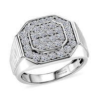 Luxuriant Lab Grown Blue Diamond (SI) Men's Ring in Rhodium Over Sterling Silver (Size 10.0) 1.50 ctw