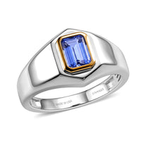 D'Joy Tanzanite Men's Ring in 18K Vermeil YG and Rhodium Over Sterling Silver (Size 10.0) 1.10 ctw