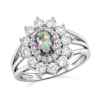 Mystic Topaz and Simulated Diamond 2.50 ctw Ring in Sterling Silver (Size 6.0)