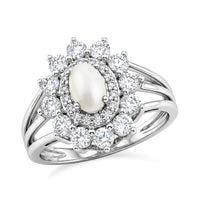 Pearl and Simulated Diamond 1.10 ctw Ring in Sterling Silver (Size 6.0)