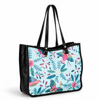 La Marey Blue Genuine Leather with Front Panel Digital Print Tote Bag