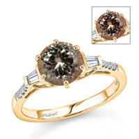 10K Yellow Gold 100 Facets AAA Turkizite, Luxuriant Lab Grown Diamond (VS) (0.30 cts) Ring (Size 10.0) 2.50 ctw