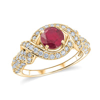 Mozambique Garnet and Simulated Diamond 1.65 ctw Ring in 14K YG Over Sterling Silver (Size 7.0)