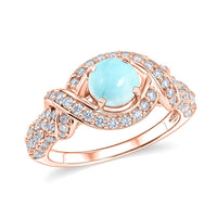 Larimar and Simulated Diamond 1.65 ctw Ring in 14K RG Over Sterling Silver (Size 7.0)