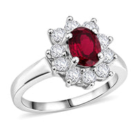 Mozambique Garnet and Simulated Diamond 2.20 ctw Sunburst Ring in Sterling Silver (Size 7.0)