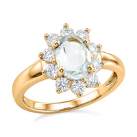 Mangoro Aquamarine and Simulated Diamond 1.80 ctw Sunburst Ring in 14K YG Over Sterling Silver (Size 5.0)