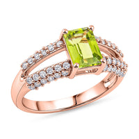 Hebei Peridot and White Topaz 1.15 ctw Ring in 14K RG Over Sterling Silver (Size 8.0)