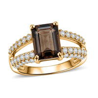 Smoky Quartz and White Topaz 1.25 ctw Ring in 14K YG Over Sterling Silver (Size 8.0)