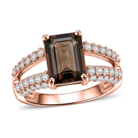 Smoky Quartz and White Topaz 1.25 ctw Ring in 14K RG Over Sterling Silver (Size 6.0)