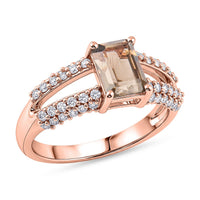 Smoky Quartz, White Topaz Ring in 14K RG Over Sterling Silver (Size 8.0) 1.25 ctw