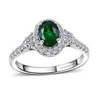 Certified & Appraised Premium Tsavorite Garnet, Luxuriant Lab Grown Diamond (G-H, SI) (0.36 cts) Ring in Rhodium Over Sterling Silver (Size 10.0) 1.25 ctw