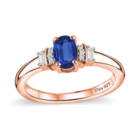 D'Joy Premium Kanchanaburi Blue Sapphire and Moissanite Ring in 18K Vermeil Rose Gold Sterling Silver (Size 10.0) 0.70 ctw