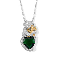 Green Glass and Simulated Diamond 0.50 ctw Monkey with Baby Love Necklace in Dualtone 20-22 Inches