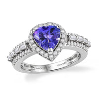 D'Joy Premium Tanzanite, Moissanite Heart Ring in Rhodium Over Sterling Silver (Size 10.0) 1.80 ctw