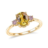 10K Yellow Gold AAA Madagascar Yellow Sapphire, Luxuriant Lab Grown Pink Diamond (VS) (0.15 cts) Ring (Size 10.0) 3.15 ctw