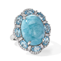 D''Joy AAA Larimar and Multi Gemstone 14.00 ctw Ring in Rhodium Over Sterling Silver (Size 8.0)