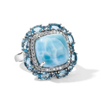 D''Joy AAA Larimar and Multi Gemstone 12.40 ctw Ring in Rhodium Over Sterling Silver (Size 7.0)