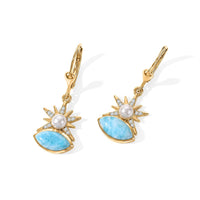 D''Joy AAA Larimar and Multi Gemstone 2.90 ctw Earrings in 18K Vermeil Yellow Gold Over Sterling Silver