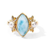 D''Joy AAA Larimar and Multi Gemstone 3.60 ctw Ring in 18K Vermeil Yellow Gold Over Sterling Silver (Size 7.0)