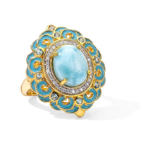 D''Joy AAA Larimar and Multi Gemstone 5.00 ctw Ring in 18K Vermeil Yellow Gold Over Sterling Silver (Size 7.0)