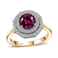 Certified & Appraised 10K Yellow Gold AAA Radiant Ember Garnet, Luxuriant Lab Grown Diamond (G-H, SI) (0.50 cts) Ring (Size 10.0) 2.00 ctw