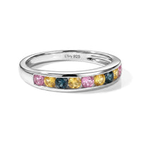 D''Joy Multi Sapphire Ring in Rhodium Over Sterling Silver (Size 6.0) 0.75 ctw
