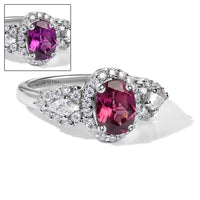 D'Joy Premium Usambara Color Change Garnet and Moissanite 2.27 ctw Ring in Rhodium Over Sterling Silver
