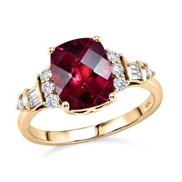 Certified & Appraised 10K Yellow Gold AAA Usambara Color Change Garnet, Luxuriant Lab Grown Diamond (G-H, SI) Ring (Size 7.0) 4.00 ctw