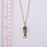 Orange Austrian Crystal and Enameled Fish Pendant Necklace (17.5-19.5Inches) in ION Plated YG Stainless Steel