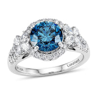 Luxuriant Lab Grown Blue Diamond (IR) and Lab Grown Diamond (SI) Ring in Rhodium Over Sterling Silver (Size 10.0) 2.75 ctw