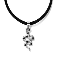 Austrian Black Crystal Chocker Serpent Pendant Necklace in ION Plated Black Stainless Steel 16-20 Inches