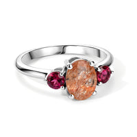 D'Joy Tanzanian Sunstone and Orissa Rose Garnet 1.60 ctw Ring in Rhodium Over Sterling Silver (Size 10.0)