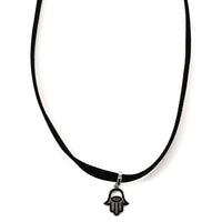 Austrian Black Crystal Chocker Hand Pendant Necklace in ION Plated Black Stainless Steel 16-20 Inches