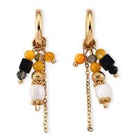 Natural Color Shell and Agate 5.00 ctw Beaded Earrings in ION Plated YG Stainless Steel