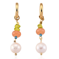 Enhanced Orange Quartzite 5.00 ctw and Freshwater Pearl Earrings in ION Plated YG Stainless Steel