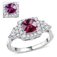 D'Joy Premium Checkerboard Cut Usambara Color Change Garnet and Moissanite 1.94 ctw Ring in Rhodium Over Sterling Silver
