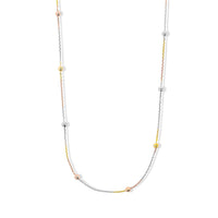 Italian 0.6mm Station Round Necklace in Tritone Plated Sterling Silver 18 Inches 3.07 Grams