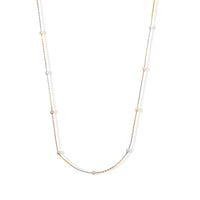 Italian 0.5mm Station Round Jianzi Necklace in Tritone Plated Sterling Silver 18 Inches 3.27 Grams